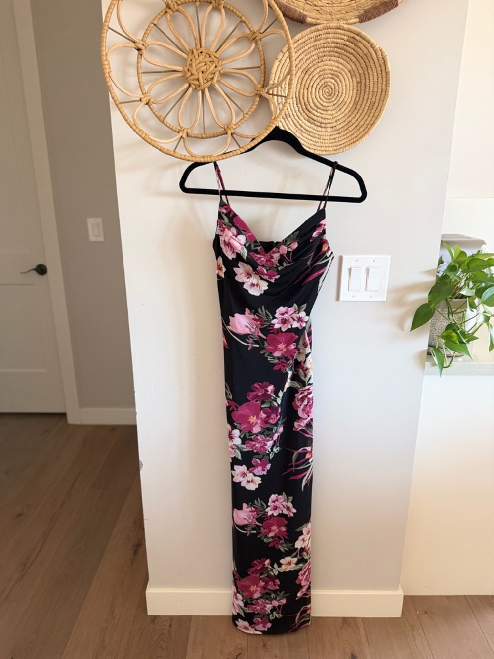 B Darlin Black Maxi Dress with Pink Floral Print